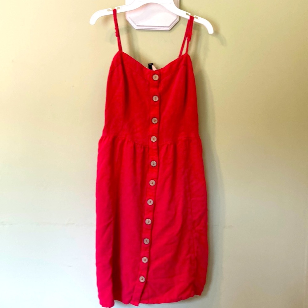 Red Spaghetti Strap Button Dress. Size L.